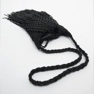 Zara Black Beaded Fringe Shoulder Bag